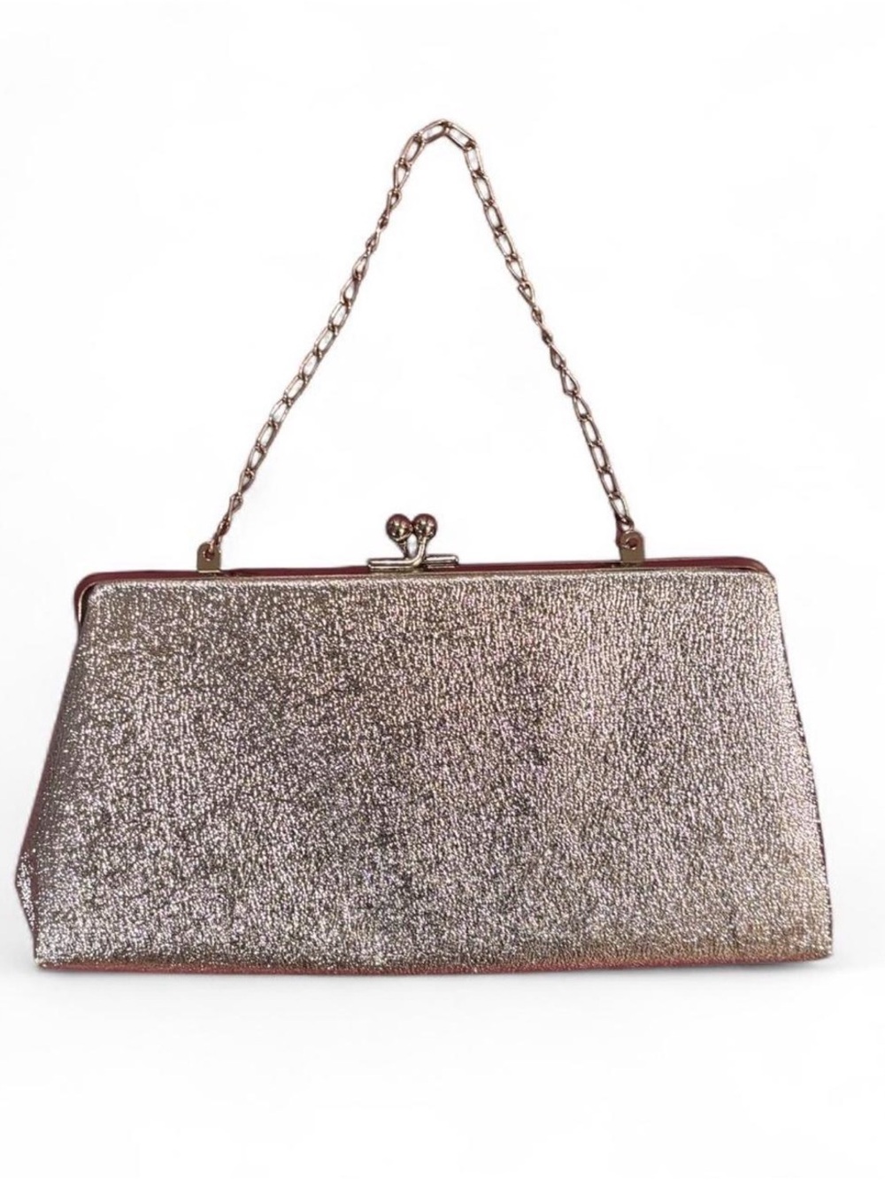 Chained Silver Glitter Evening Clutch - Kiss Lock